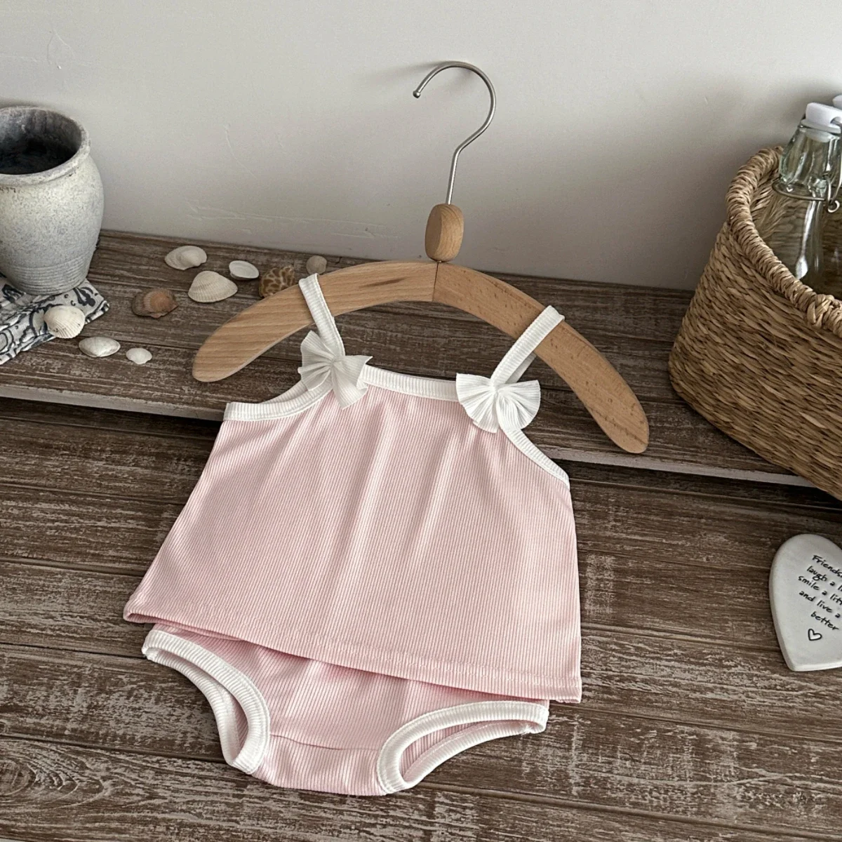 New White Bow Decoration Kids Tops+Triangle Shorts Set Summer Thin Baby Vest Sleeveless Loungewear Set for Girls Suit 0-3Y - Image 2