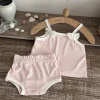 New White Bow Decoration Kids Tops+Triangle Shorts Set Summer Thin Baby Vest Sleeveless Loungewear Set for Girls Suit 0-3Y
