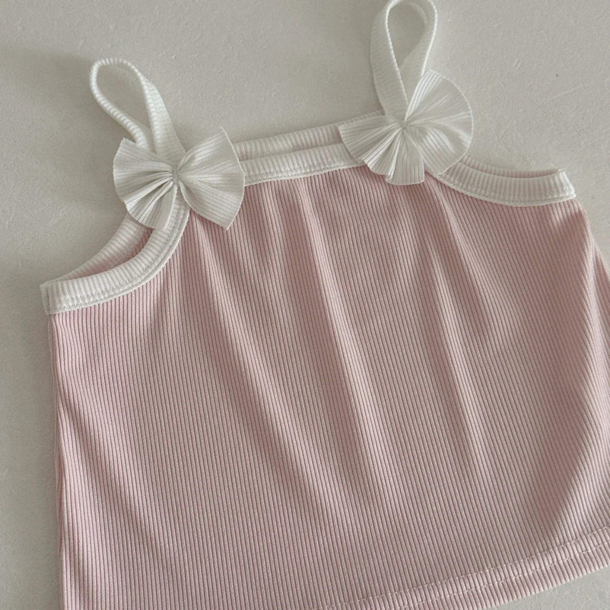 New White Bow Decoration Kids Tops+Triangle Shorts Set Summer Thin Baby Vest Sleeveless Loungewear Set for Girls Suit 0-3Y - Image 4