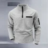 New men's athletic polo shirt, vintage striped design with half-zip closure, slim fit, stylish outdoor long-sleeved casual top.
