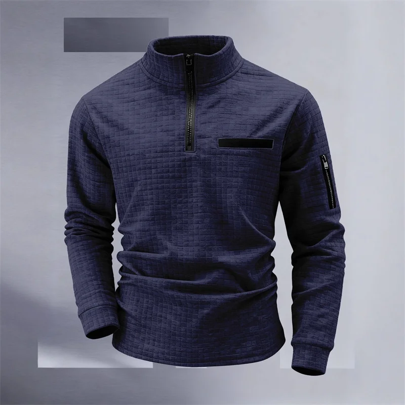 New men's athletic polo shirt, vintage striped design with half-zip closure, slim fit, stylish outdoor long-sleeved casual top. - Image 5