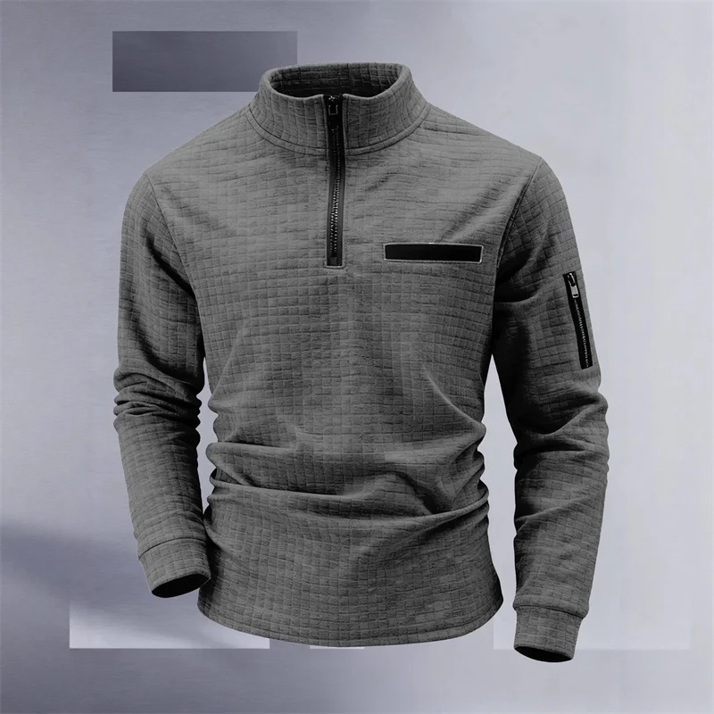 New men's athletic polo shirt, vintage striped design with half-zip closure, slim fit, stylish outdoor long-sleeved casual top. - Image 3