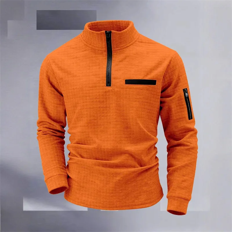 New men's athletic polo shirt, vintage striped design with half-zip closure, slim fit, stylish outdoor long-sleeved casual top. - Image 6