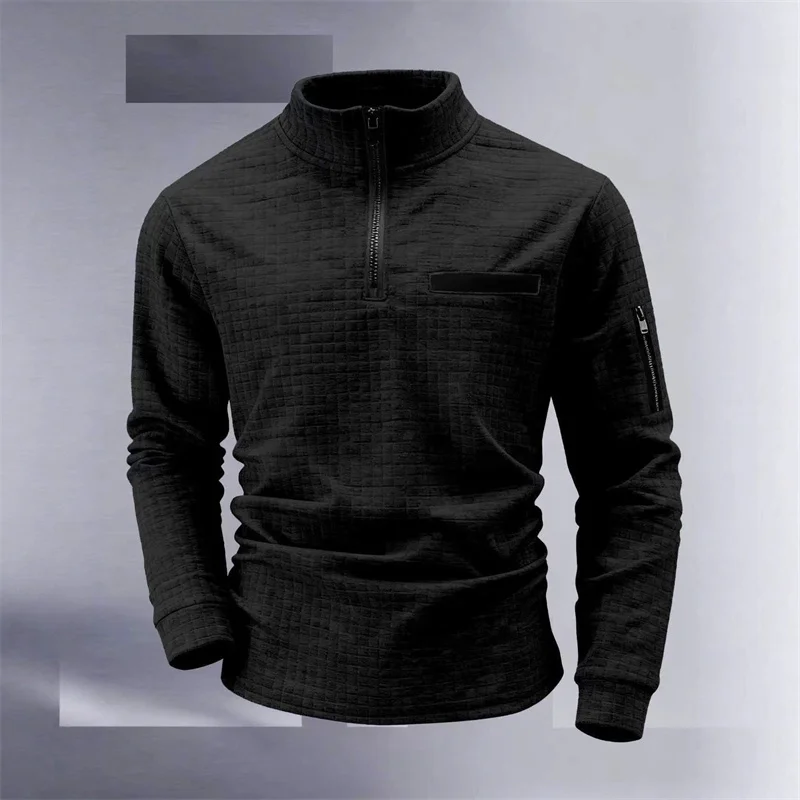 New men's athletic polo shirt, vintage striped design with half-zip closure, slim fit, stylish outdoor long-sleeved casual top. - Image 4