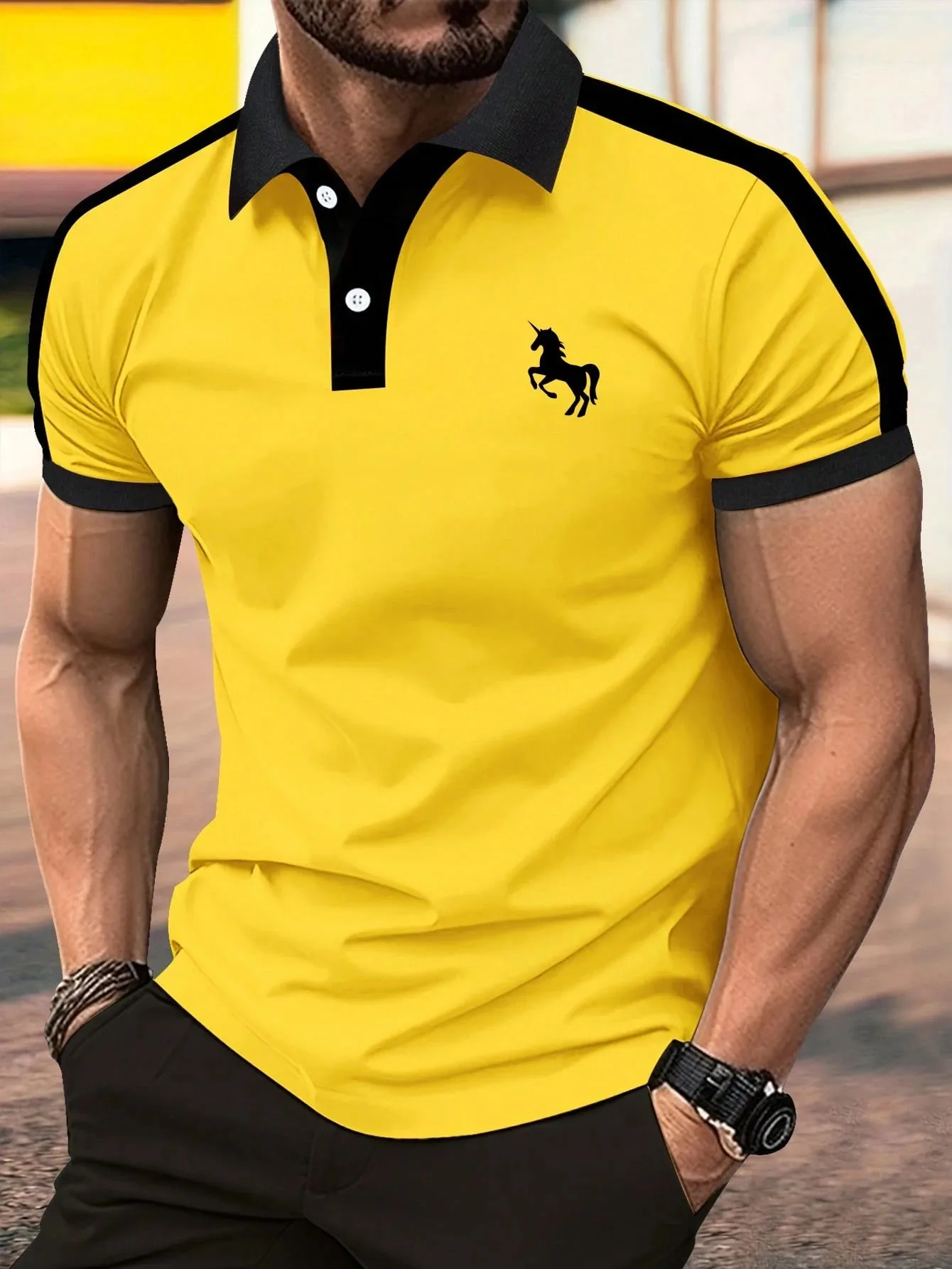 New men's summer training striped print comfortable breathable polo short sleeved T-shirt outdoor urban casual top - Image 4