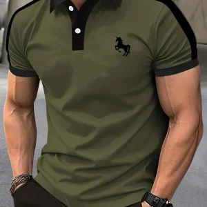 New men's summer training striped print comfortable breathable polo short sleeved T-shirt outdoor urban casual top