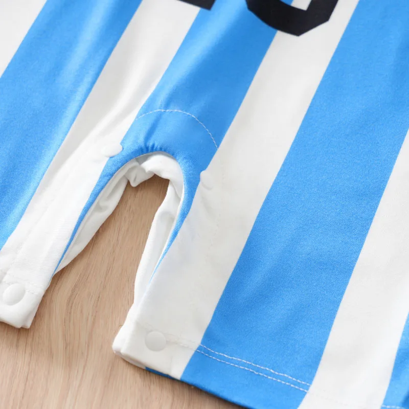 Newborn Baby Clothes Blue and white striped No.10 Football suit 0 3 6 9 12 Months summer short-sleeved Go out take baby jumpsuit - Image 6