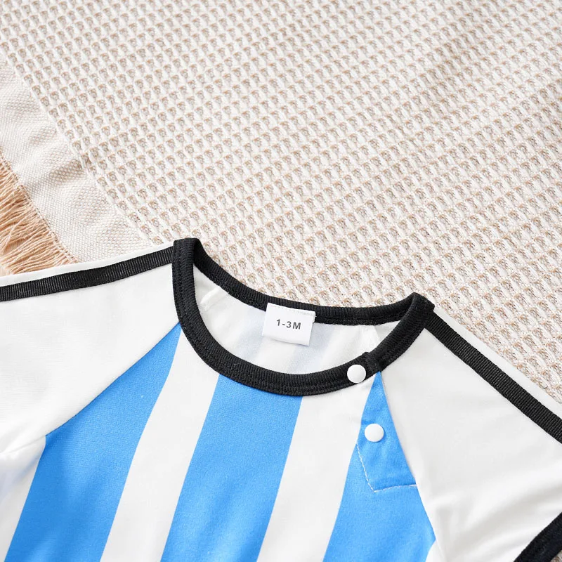 Newborn Baby Clothes Blue and white striped No.10 Football suit 0 3 6 9 12 Months summer short-sleeved Go out take baby jumpsuit - Image 3