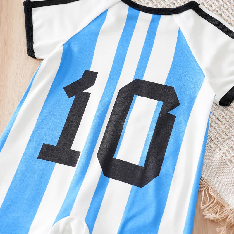 Newborn Baby Clothes Blue and white striped No.10 Football suit 0 3 6 9 12 Months summer short-sleeved Go out take baby jumpsuit - Image 5