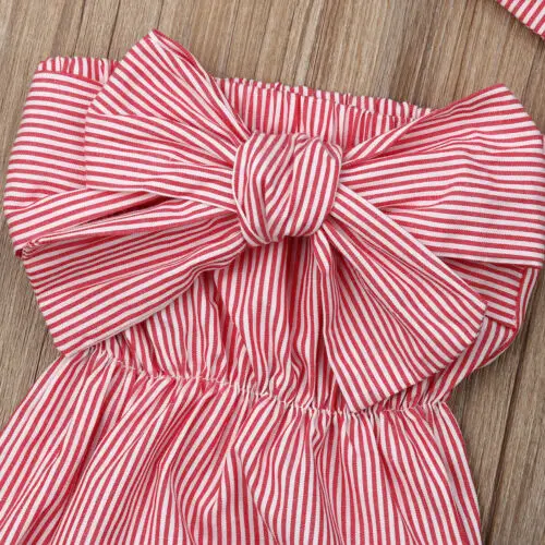 Newborn Baby Girl Bow Striped Bodysuit Jumpsuit Headband 2Pcs Toddler Kids Summer Outfit Rompers Playsuit Cotton Holiday Sunsuit - Image 5