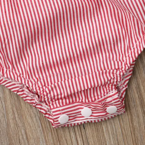 Newborn Baby Girl Bow Striped Bodysuit Jumpsuit Headband 2Pcs Toddler Kids Summer Outfit Rompers Playsuit Cotton Holiday Sunsuit - Image 6