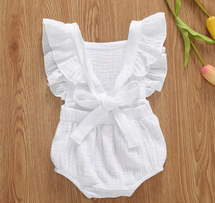 Newborn Baby Girls Romper Sleeveless Ruffle Embroidered Flower Loose Jumpsuit Romper Outfit One-Pieces - Image 2