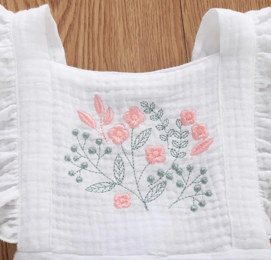 Newborn Baby Girls Romper Sleeveless Ruffle Embroidered Flower Loose Jumpsuit Romper Outfit One-Pieces - Image 3