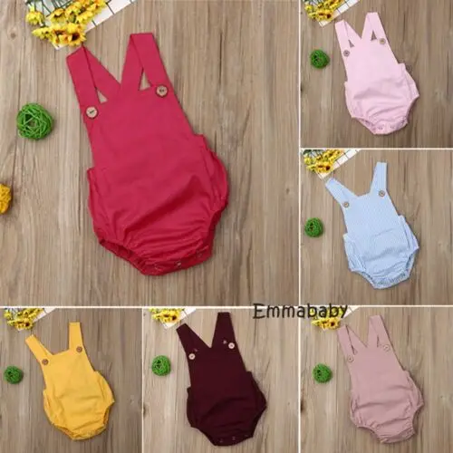 Newborn Infant Baby Boy Girl Playsuit Summer Button Jumpsuit Striped Casual Sleeveless Backless Solid Outfits Clothes - Image 4