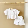 Newborn Summer New Baby Girls Clothing Casual Set 0-3Y Cotton Small Flower Printed Short Sleeved T-shirt+Short Pants 2PCS