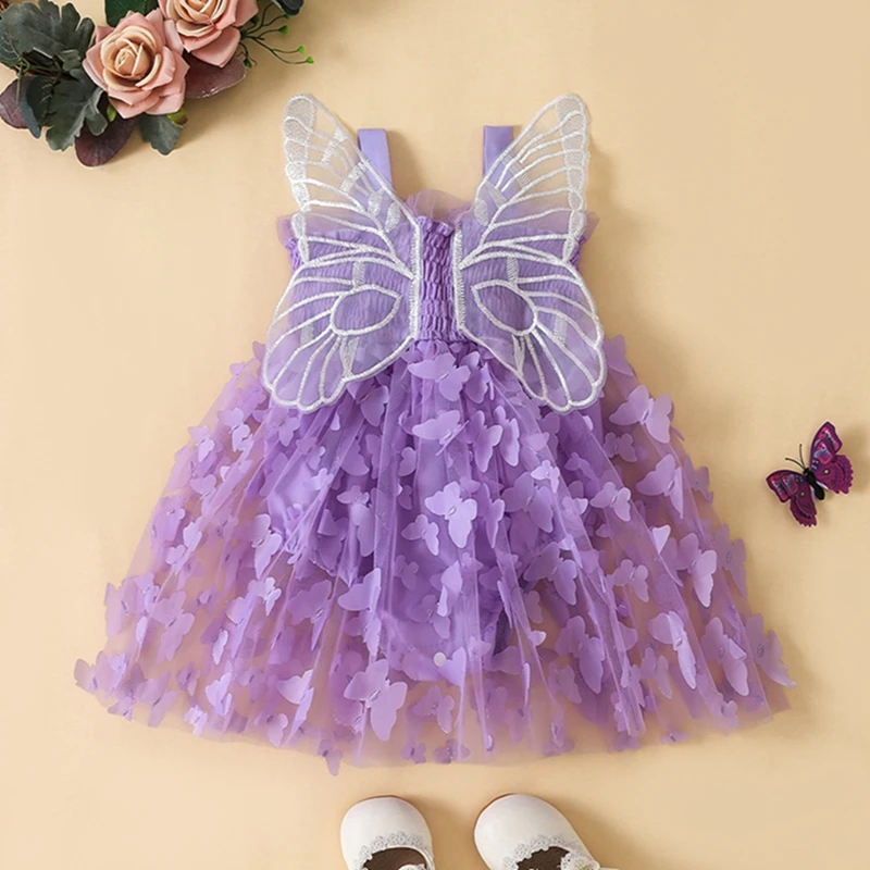Newborn Toddler Baby Girl Romper Dress Outfit Sleeveless Butterfly Tulle Romper Jumpsuits Tutu Dress Summer Clothes 0-24M - Image 2