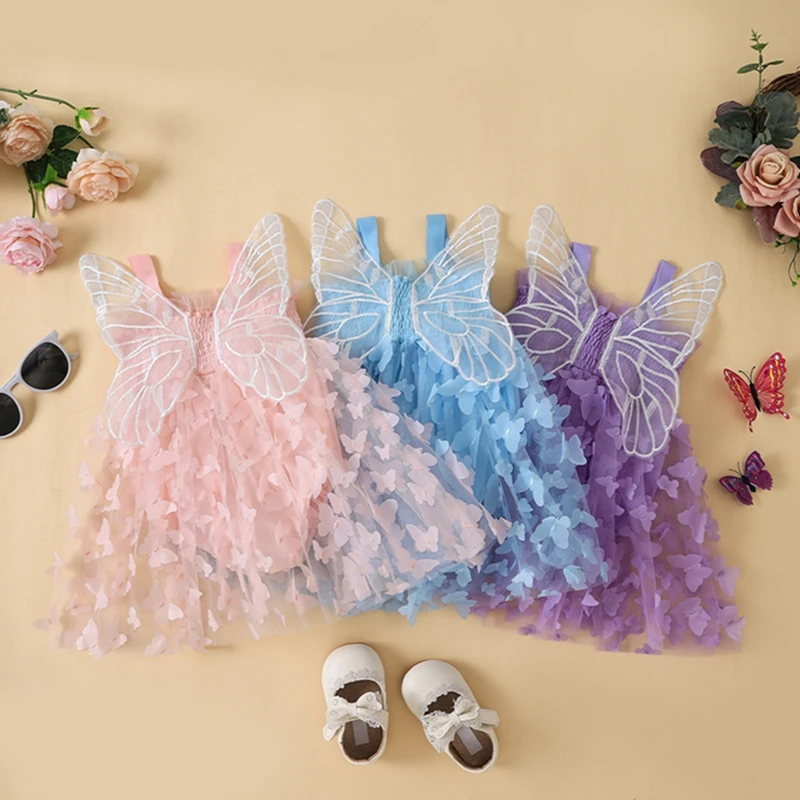 Newborn Toddler Baby Girl Romper Dress Outfit Sleeveless Butterfly Tulle Romper Jumpsuits Tutu Dress Summer Clothes 0-24M - Image 6