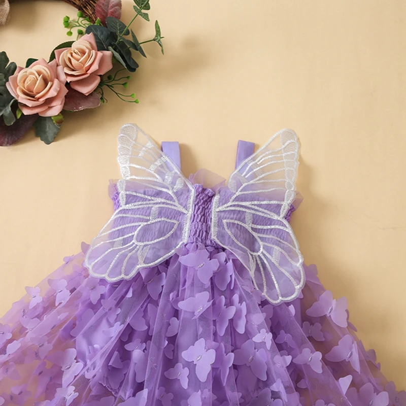 Newborn Toddler Baby Girl Romper Dress Outfit Sleeveless Butterfly Tulle Romper Jumpsuits Tutu Dress Summer Clothes 0-24M - Image 4
