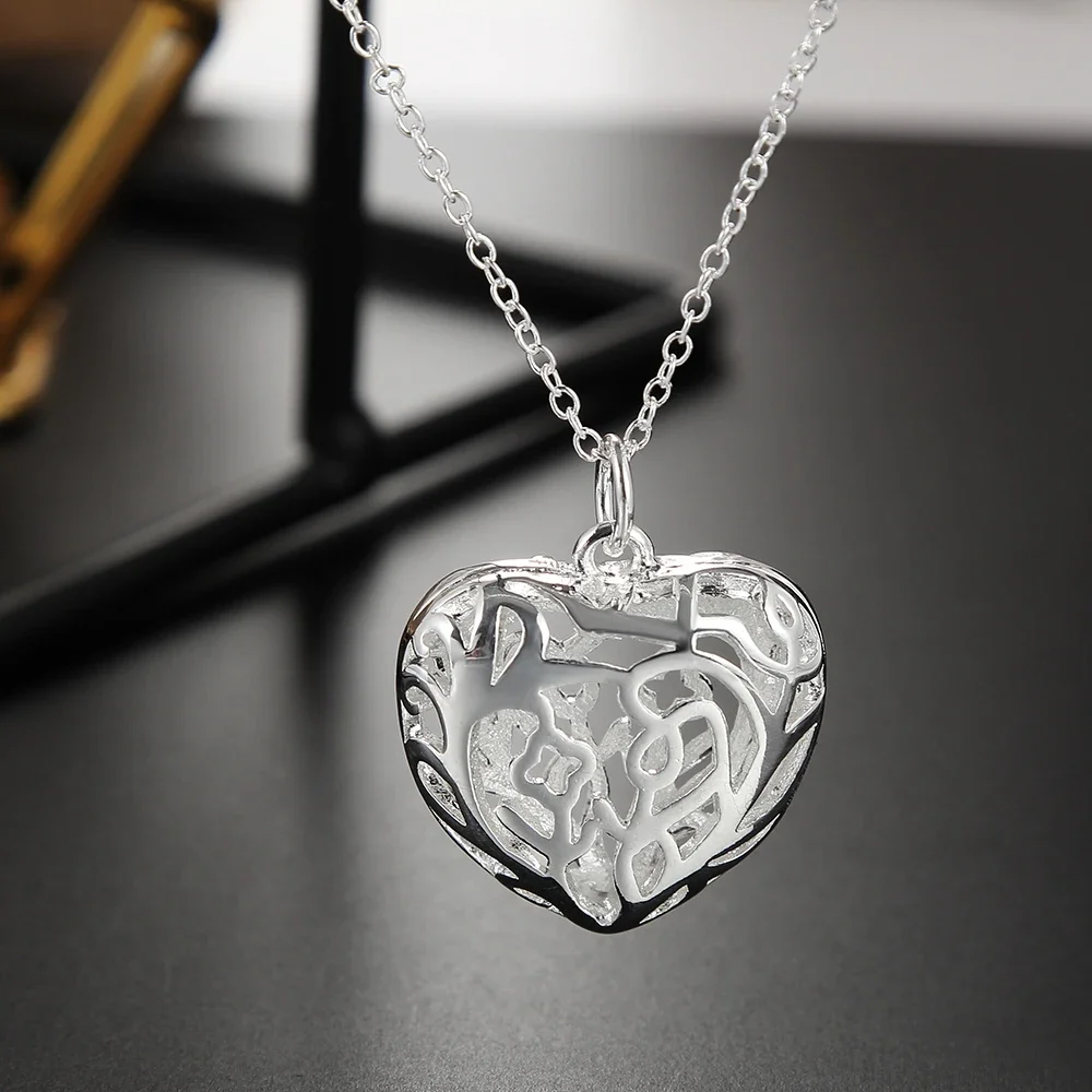 Noble 925 Sterling Silver Stunning Hollow Heart Necklaces Earrings for Women Fashion Jewelry Sets Boutique Accessories Gifts - Image 2