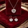 Noble 925 Sterling Silver Stunning Hollow Heart Necklaces Earrings for Women Fashion Jewelry Sets Boutique Accessories Gifts