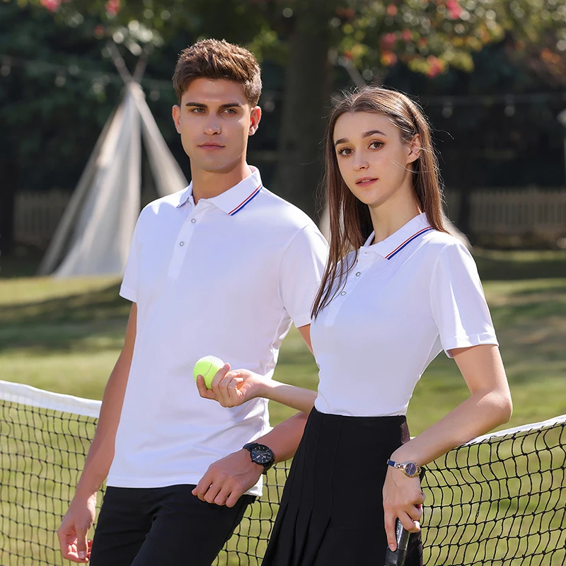 Office Formal Polos Women Men Elegant Striped Neck Polo T Shirts for Women Summer Short Sleeve Polo Shirts Men Business Tee Tops - Image 2