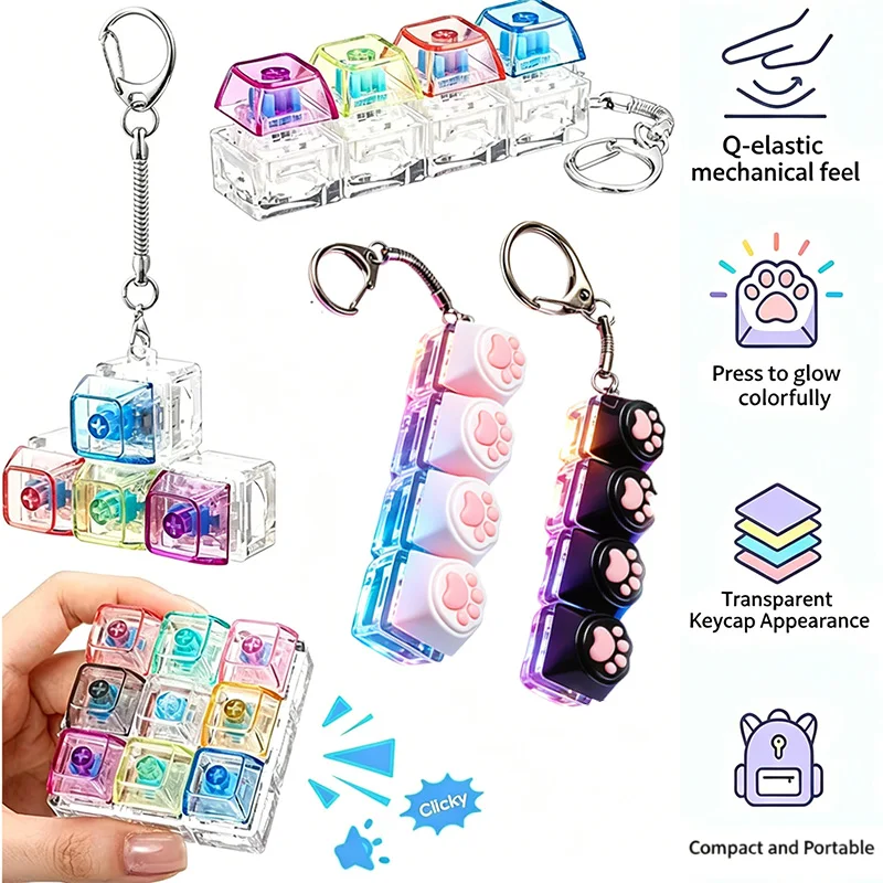 Original Glowing LED Keyboard Keychain Fidget Toy | Crystal Clicker Sensory Stress Relief Toy for Kids & Adults - Image 3