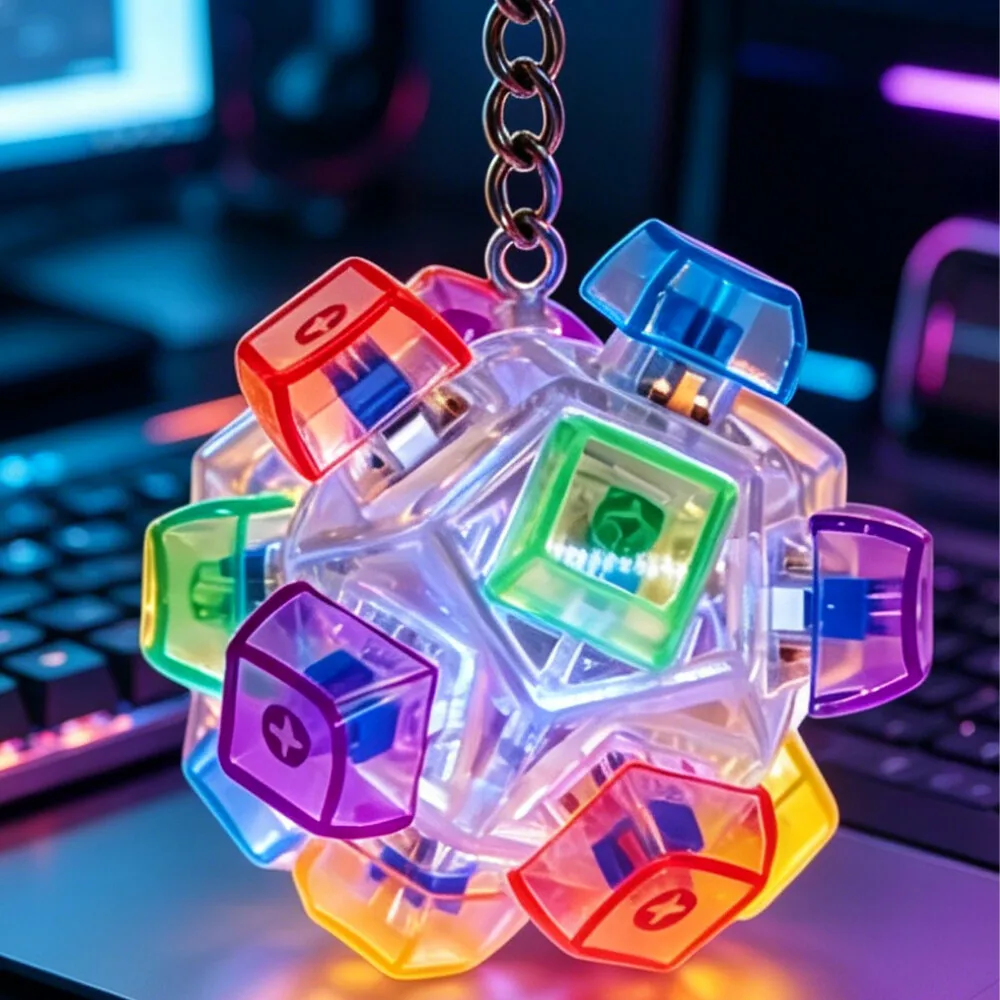 Original Glowing LED Keyboard Keychain Fidget Toy | Crystal Clicker Sensory Stress Relief Toy for Kids & Adults - Image 4