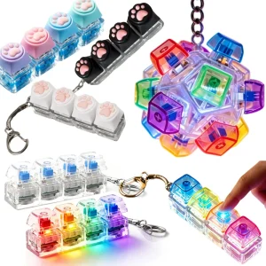 Original Glowing LED Keyboard Keychain Fidget Toy | Crystal Clicker Sensory Stress Relief Toy for Kids & Adults
