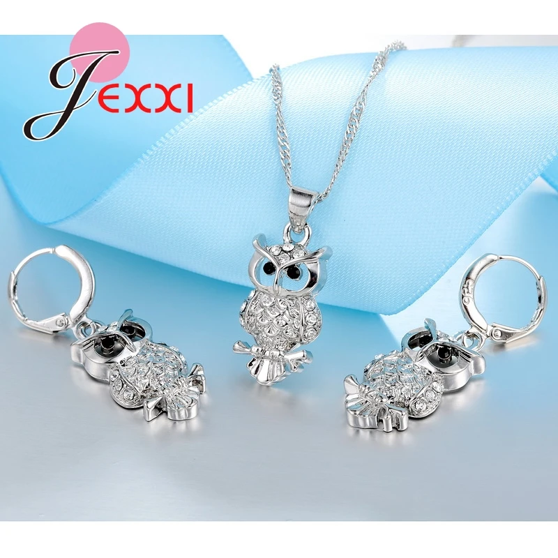 Owl Pretty Shape 925 Sterling Silver Fashion Jewelry Set With AAA+ Cubic Zirconia Women Necklace & Earrings & Pendant - Image 3