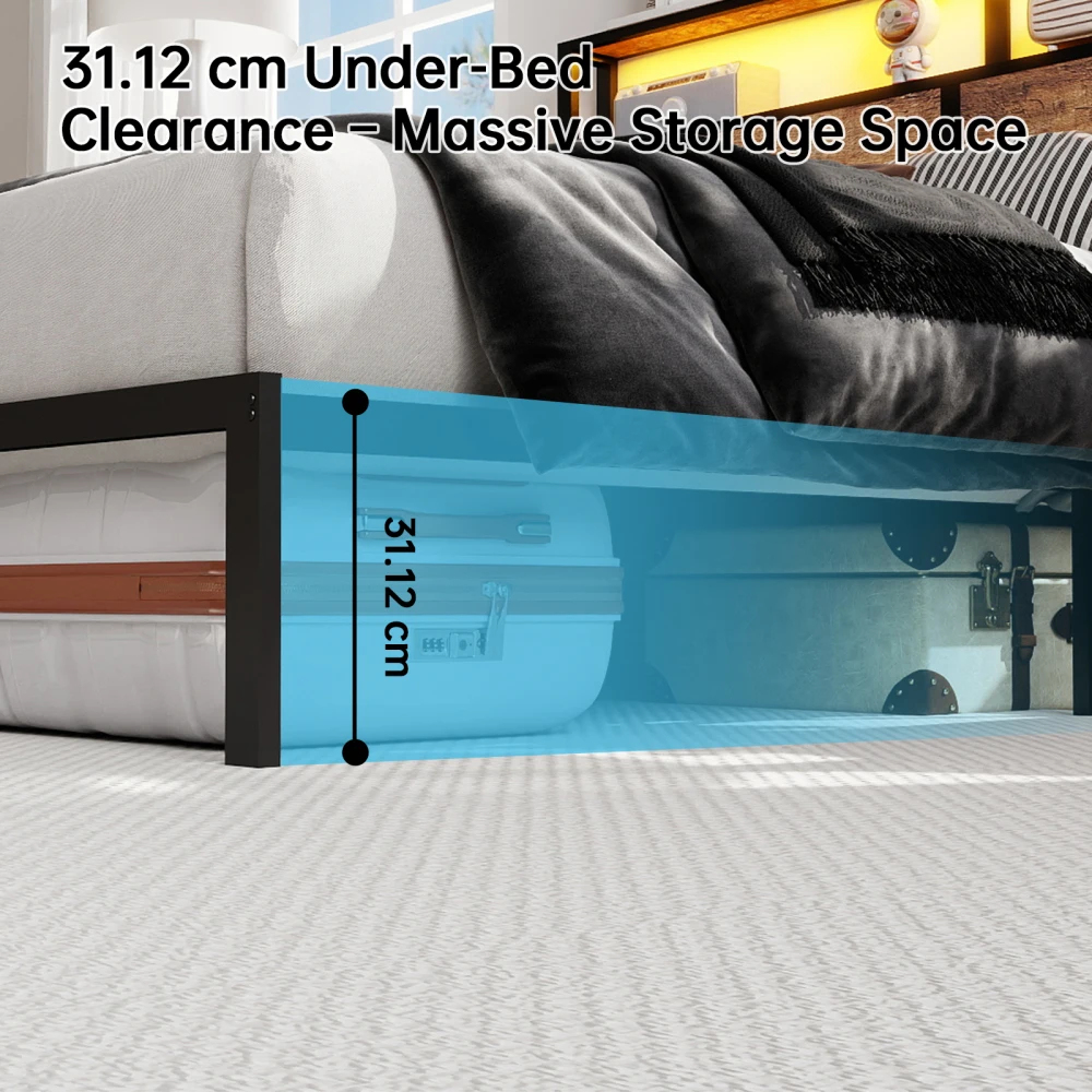 PINGGO 90cm Single Bed Frame with LED Lights & Headboard Storage - Image 4
