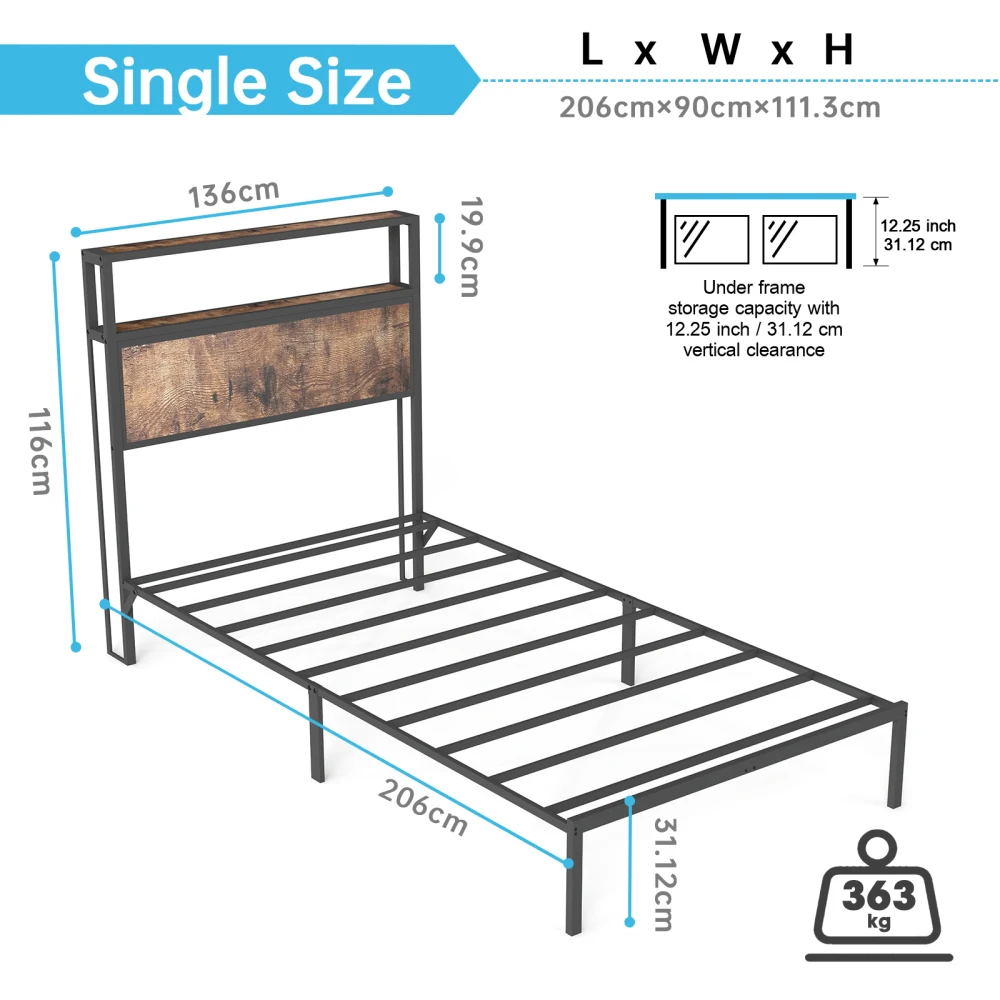 PINGGO 90cm Single Bed Frame with LED Lights & Headboard Storage - Image 5