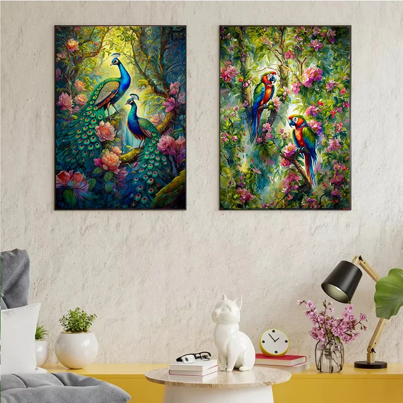 Peacock Toucan in Jungle Wall Art Canvas Painting Pictures for Living Room Home Decor Birds Fantasy Poster Prints Parrots - Image 2