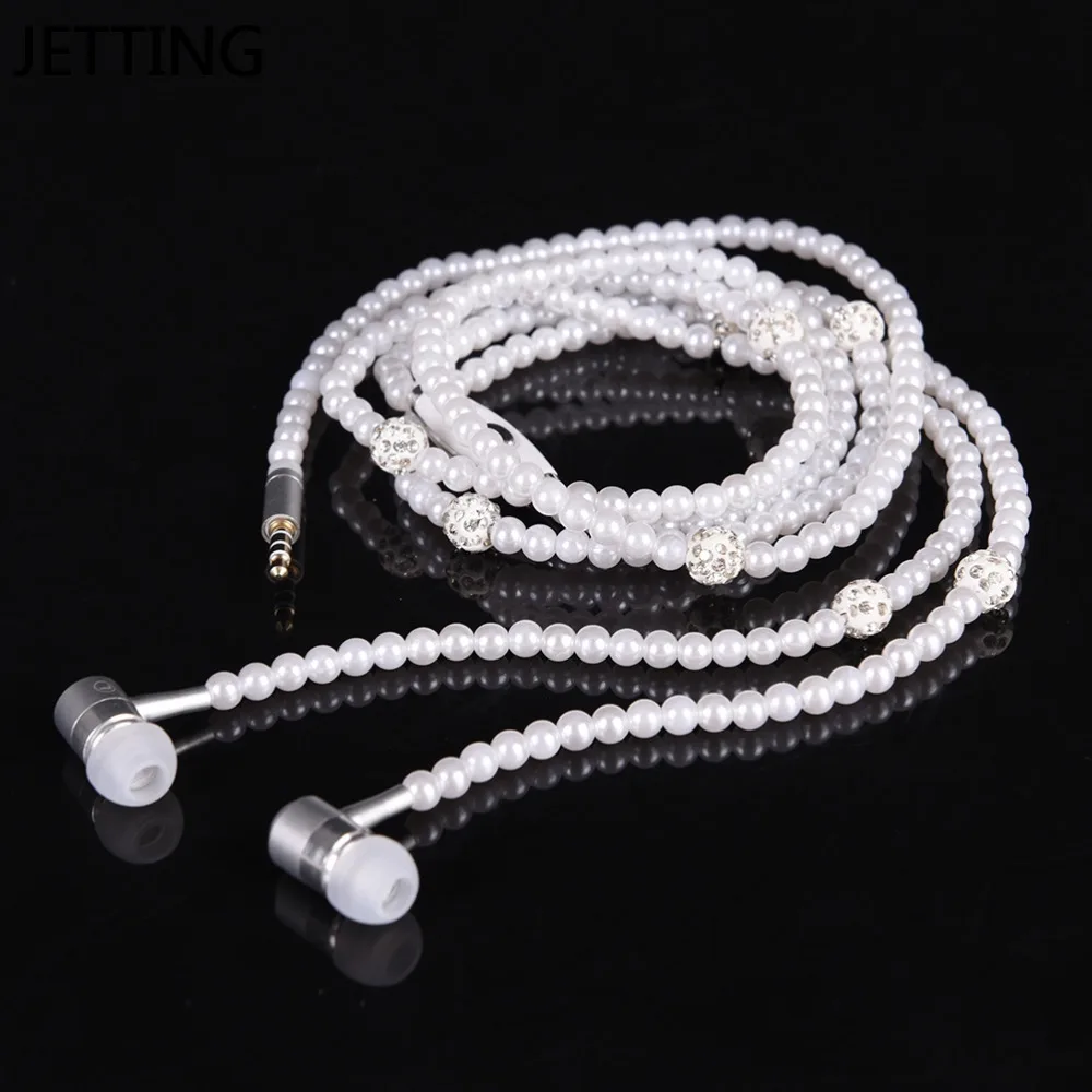Pearl Necklace Earphones Pink rhinestone Jewelry Headphones With Microphone Earbuds for iPhone 14 Xiaomi Samsung Brithday Gift - Image 2