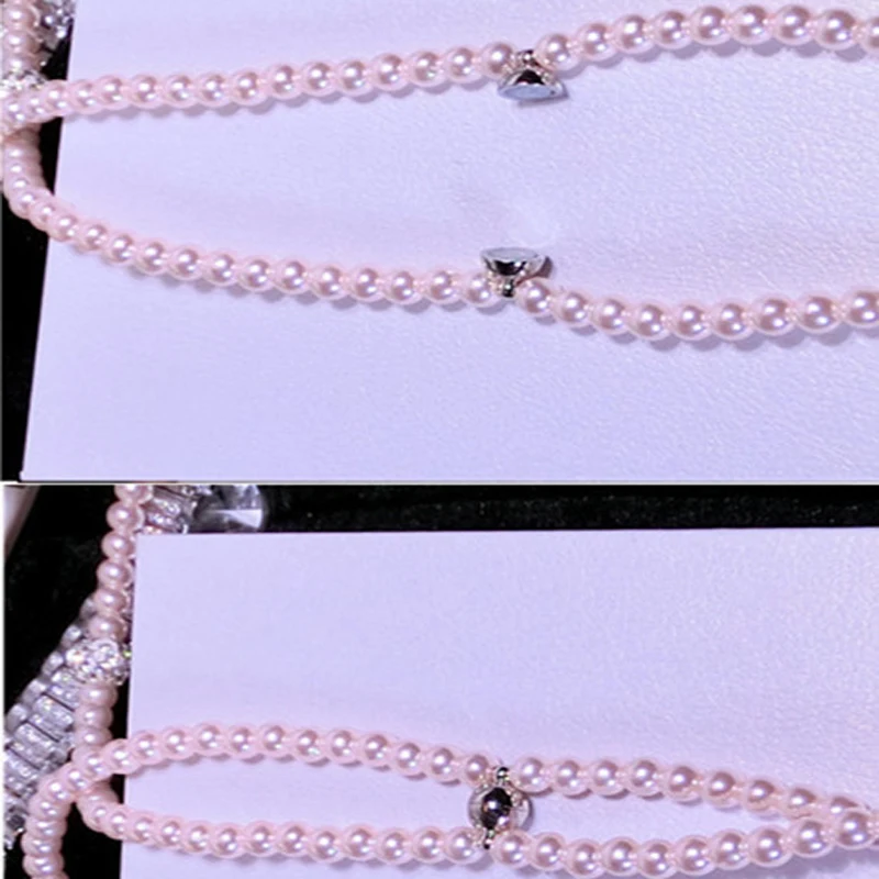 Pearl Necklace Earphones Pink rhinestone Jewelry Headphones With Microphone Earbuds for iPhone 14 Xiaomi Samsung Brithday Gift - Image 4