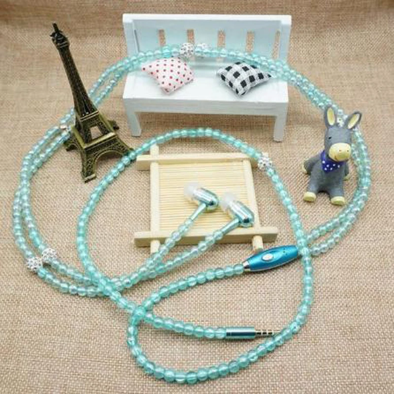 Pearl Necklace Earphones Pink rhinestone Jewelry Headphones With Microphone Earbuds for iPhone 14 Xiaomi Samsung Brithday Gift - Image 5