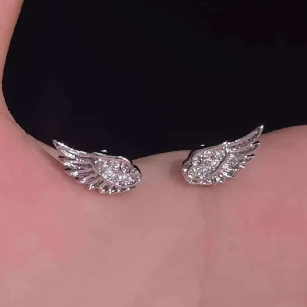 Personality Shiny Zircon Angel Wings Stud Earrings for Women Men Couple Multiple Ear Holes Fold Wear Ear Bone Stud Jewelry Gifts - Image 2
