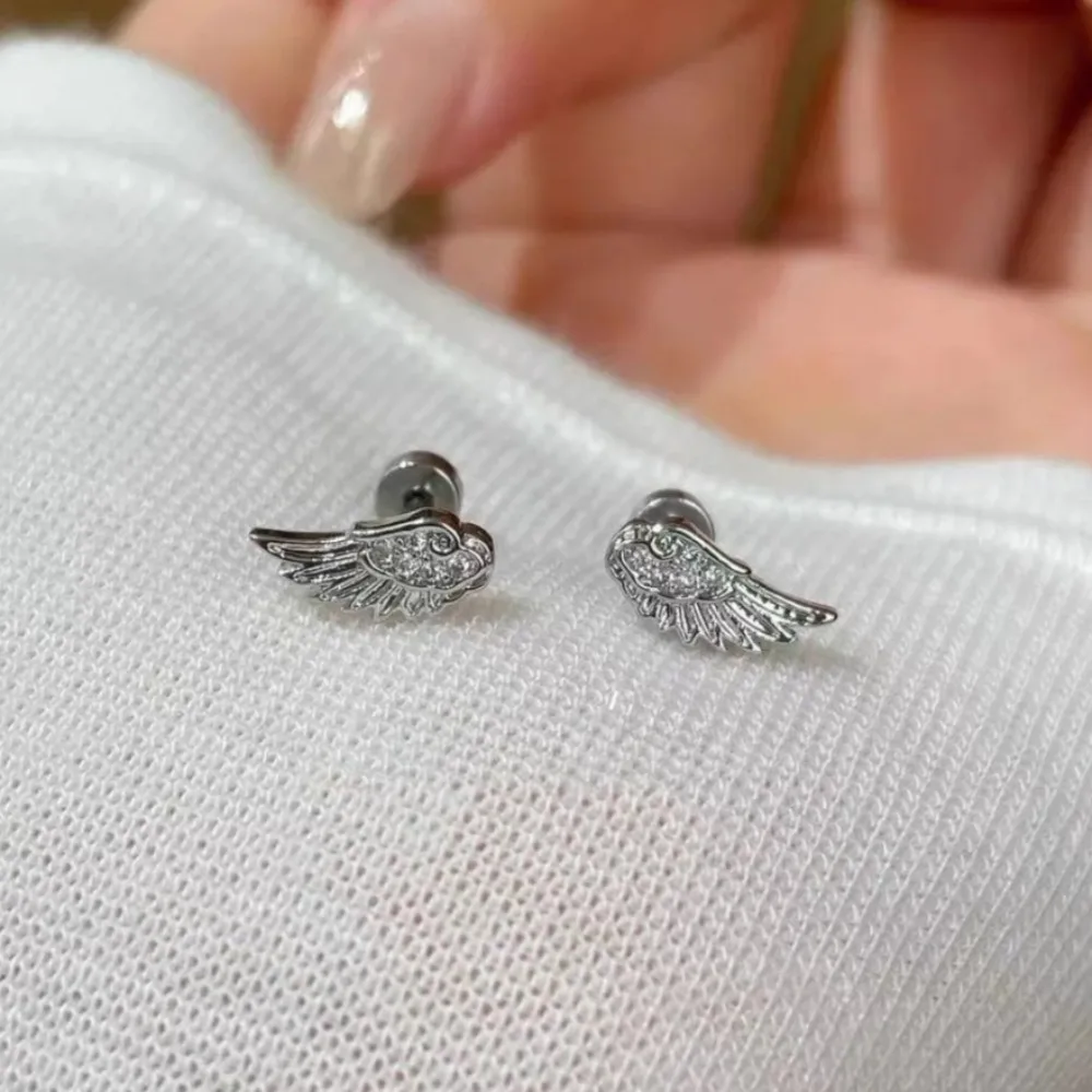 Personality Shiny Zircon Angel Wings Stud Earrings for Women Men Couple Multiple Ear Holes Fold Wear Ear Bone Stud Jewelry Gifts - Image 4