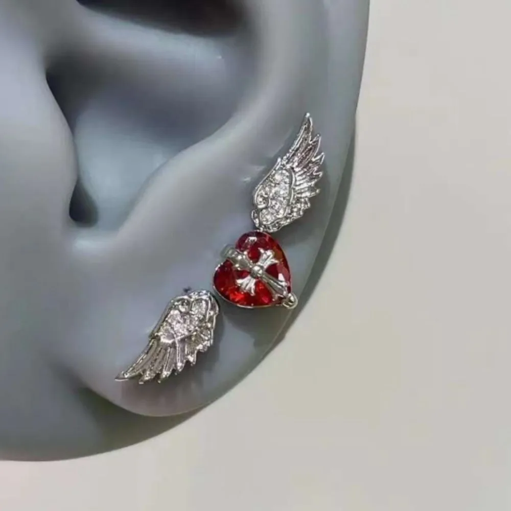 Personality Shiny Zircon Angel Wings Stud Earrings for Women Men Couple Multiple Ear Holes Fold Wear Ear Bone Stud Jewelry Gifts - Image 3