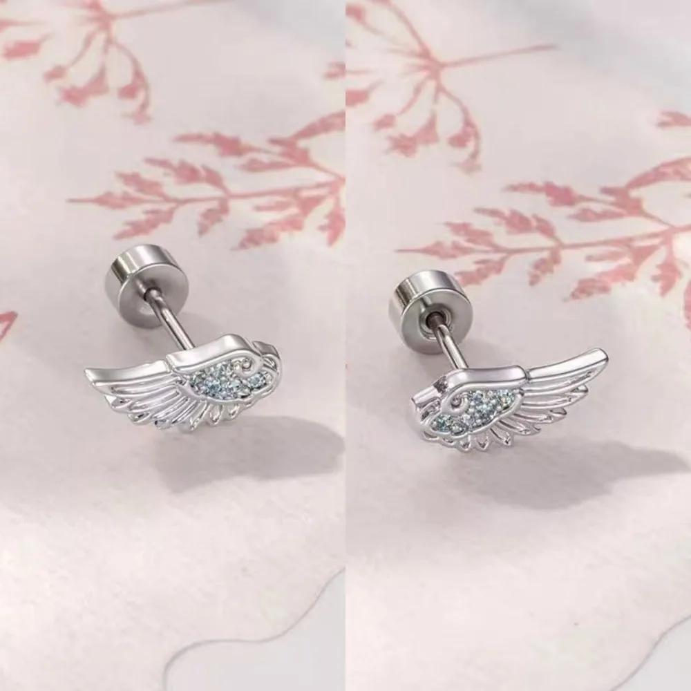 Personality Shiny Zircon Angel Wings Stud Earrings for Women Men Couple Multiple Ear Holes Fold Wear Ear Bone Stud Jewelry Gifts - Image 5