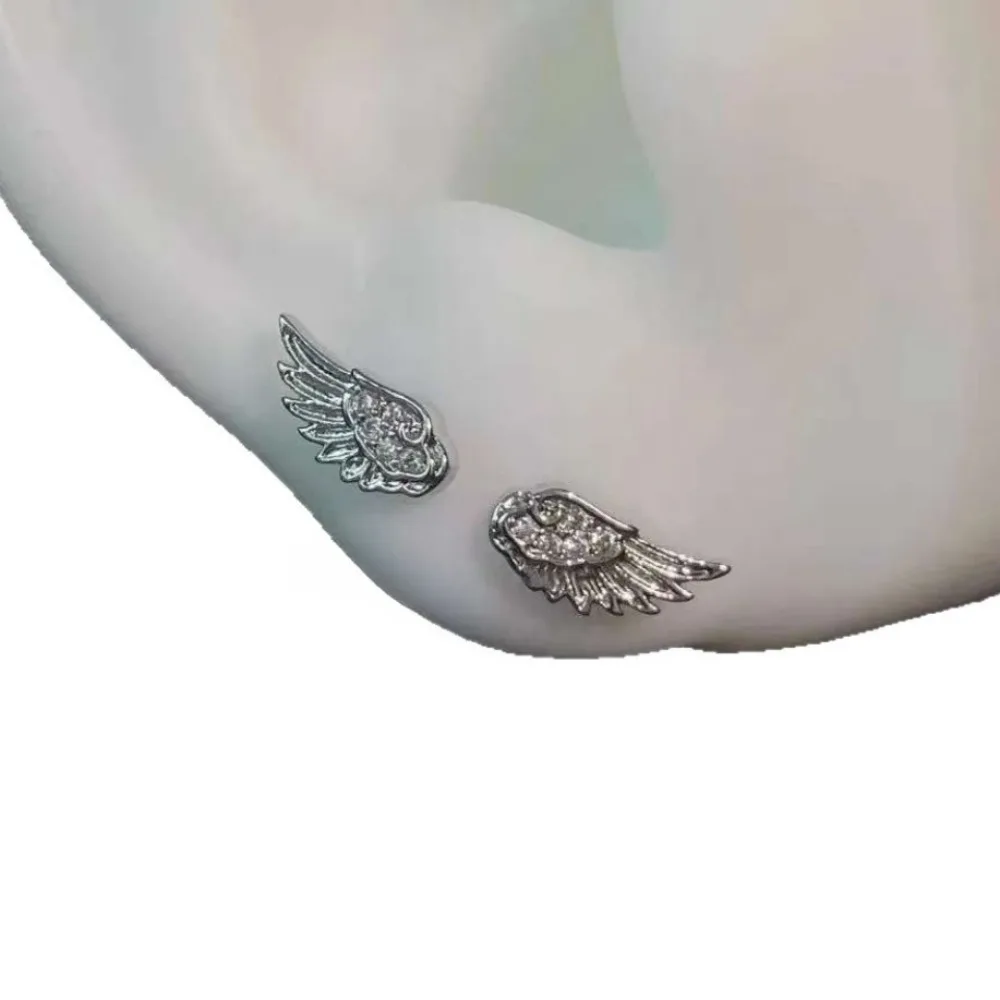 Personality Shiny Zircon Angel Wings Stud Earrings for Women Men Couple Multiple Ear Holes Fold Wear Ear Bone Stud Jewelry Gifts - Image 6
