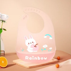 Portable Cartoon Print Baby Bibs Waterproof Transparent Kids Feeding Bib Soft Silicone Adjustable Baby Feeding Stuff
