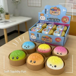 Premium Squishies Dumpling Bun Toy, Slow Rising PU Dumpling Stress Ball, Safe Non-Toxic Stress Relief Fidget Toy for Home