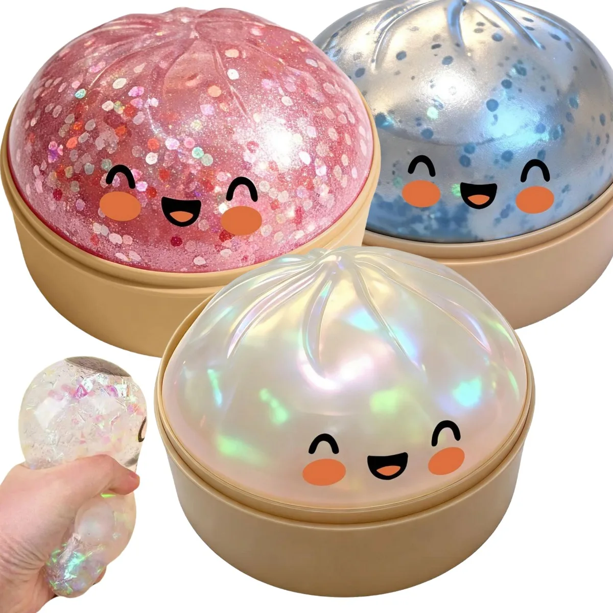 Premium Steamed Bun Glitter Stress Ball Slow Rising Soft Elastic Fidget Toy Stress Anxiety Relief Home Office Desk Decoration - Image 2