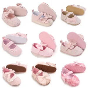 Princess Shoes for Newborn Toddlers 0-18M Lovely Pink Spring Autumn Style Bow Detail Solid Color Baby Casual Shoes ﻿