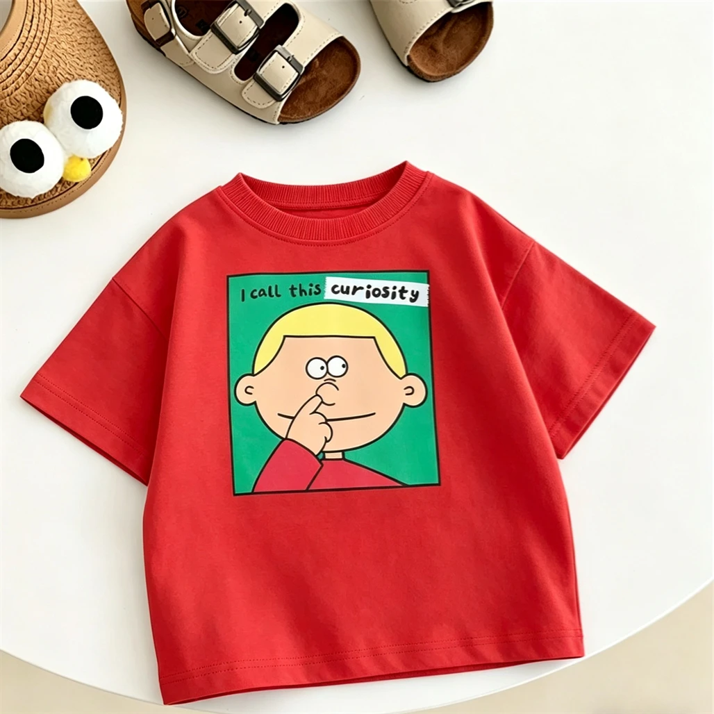 Printing Tshirt Fashion Casual Clothes Baby Boys Cartoon Printed Tees Kids Crewneck Pullovers Pure Cotton Tshirt Short Sleeve - Image 2