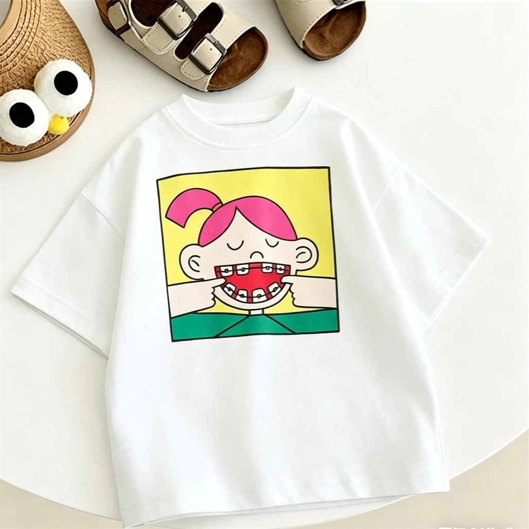 Printing Tshirt Fashion Casual Clothes Baby Boys Cartoon Printed Tees Kids Crewneck Pullovers Pure Cotton Tshirt Short Sleeve - Image 3