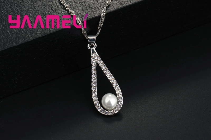 Pure 925 Sterling Silver Shiny CZ Crystal Water Drop Pearl Necklaces Pendant Chain Earrings Woman Fine Wedding Jewelry Set Gift - Image 4
