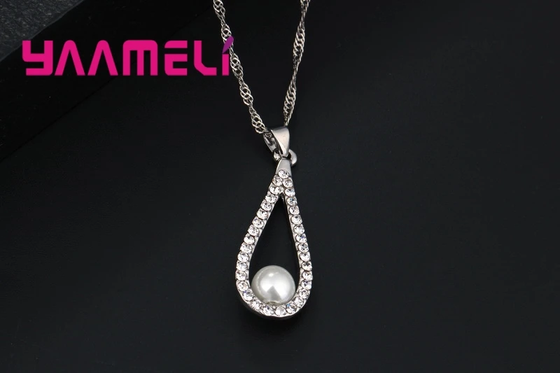 Pure 925 Sterling Silver Shiny CZ Crystal Water Drop Pearl Necklaces Pendant Chain Earrings Woman Fine Wedding Jewelry Set Gift - Image 5