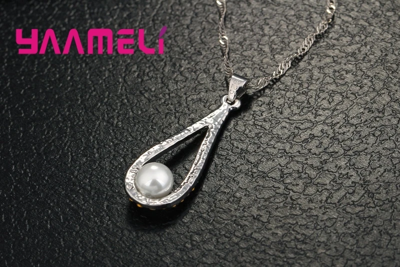 Pure 925 Sterling Silver Shiny CZ Crystal Water Drop Pearl Necklaces Pendant Chain Earrings Woman Fine Wedding Jewelry Set Gift - Image 6