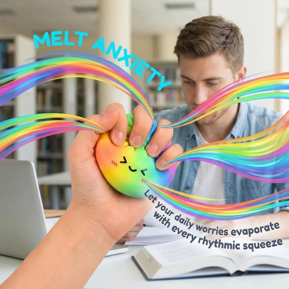 Rainbow Color Dumpling Squishy Toy with Bamboo Slow Rising Stress Relief Fidget Ball Soft Squeeze Toys for Adults & Kids - Image 3